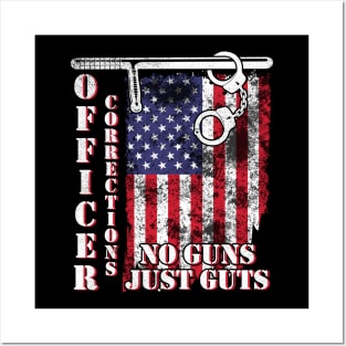 Vintage US Flag Happy Father July 4th Independence Summer Day Officer Corrections No Guns Just Guts Posters and Art